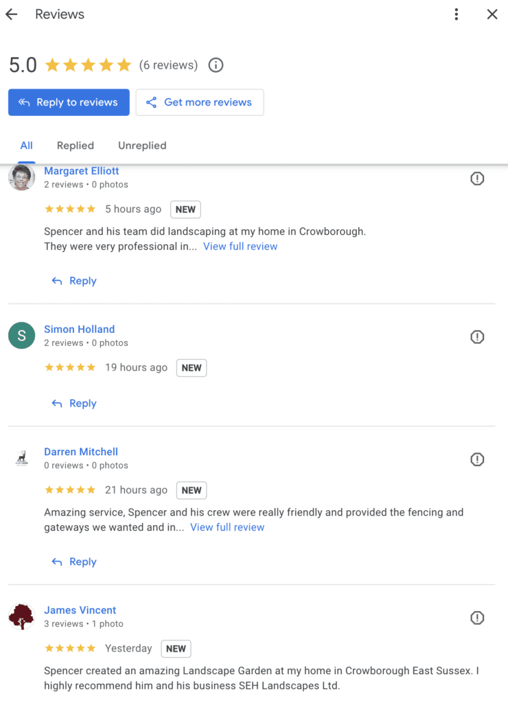 Customer reviews for SEH Landscapes Ltd, a landscape gardening business in Crowborough, East Sussex & Kent, praised for expert landscaping and groundworks.